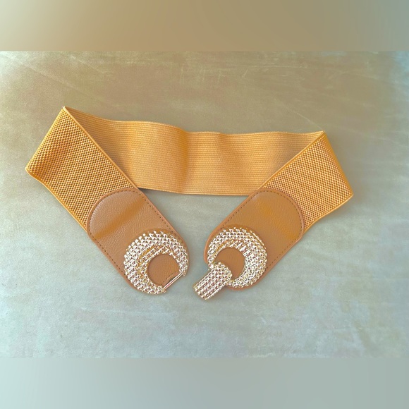 Tan Brown and Gold Toned Stretch Waist Belt - Picture 4 of 5